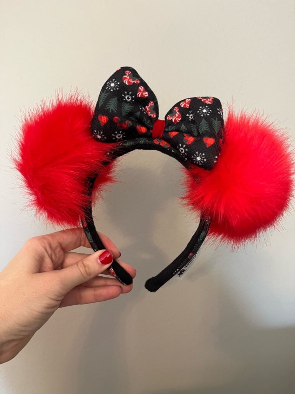 Disney Red Fuzzy Pom Pom Minnie Ears Headband